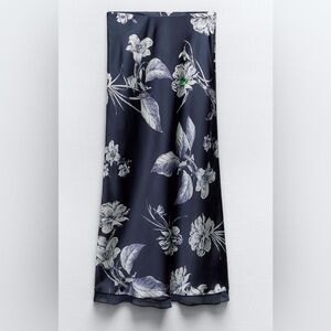 Floral Navy Satin Skirt